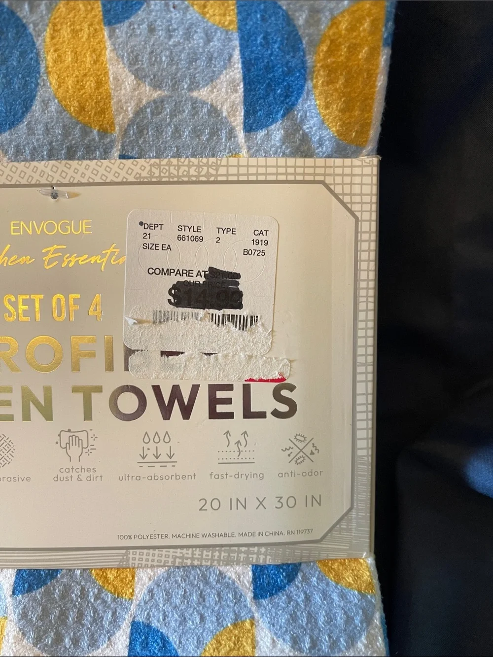 Envogue Blue & Yellow Geometric Microfiber Kitchen Towels - Set of 4